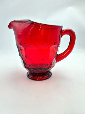 Vintage Viking Ruby Red Glass Georgian Pitcher with Ice Lip